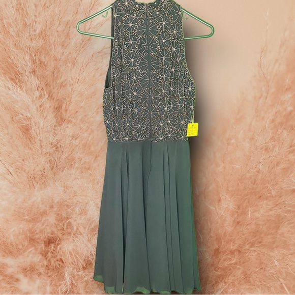 NWT Apricot Navy Blue Beaded Halterneck Bodice Chiffon Skirt Mini Dress UK 8 - Picture 10 of 13